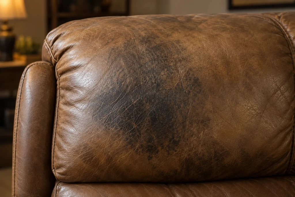 Body oil on a leather recliner