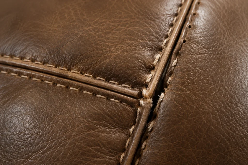 Seam corners on a leather recliner
