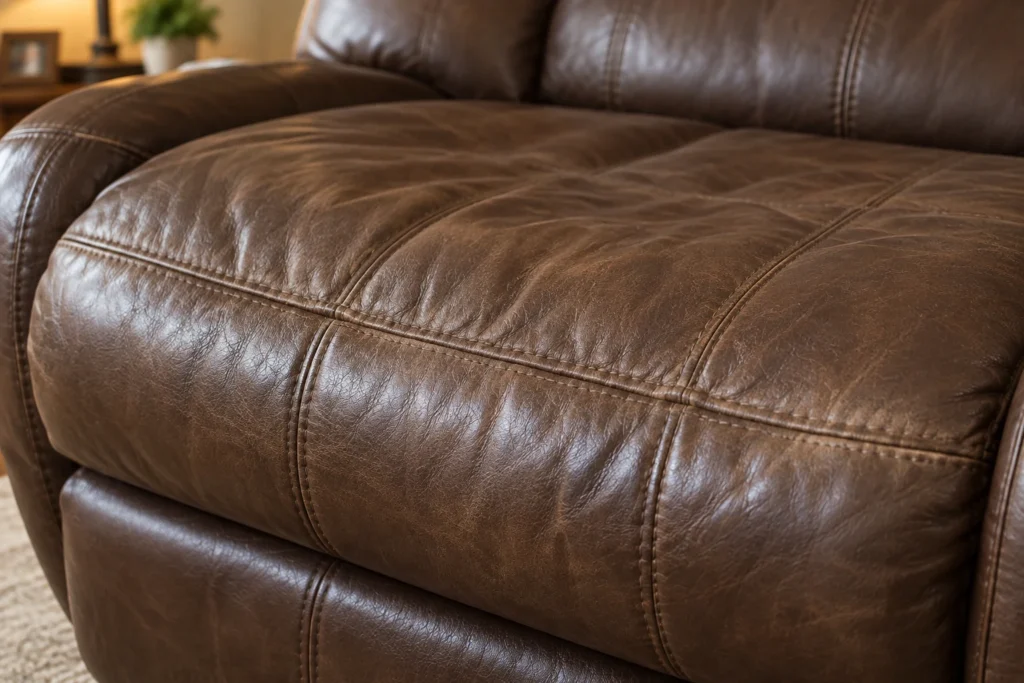 Worn seat on a leather recliner
