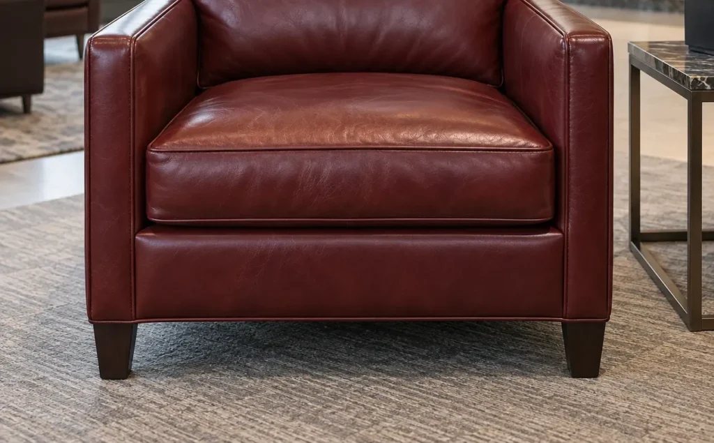 The same red armchair once repaired