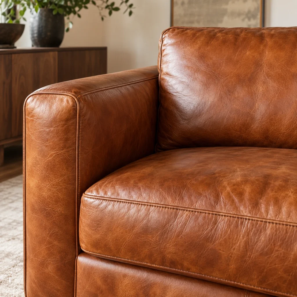 Leather after restoration with the same finish on all panels