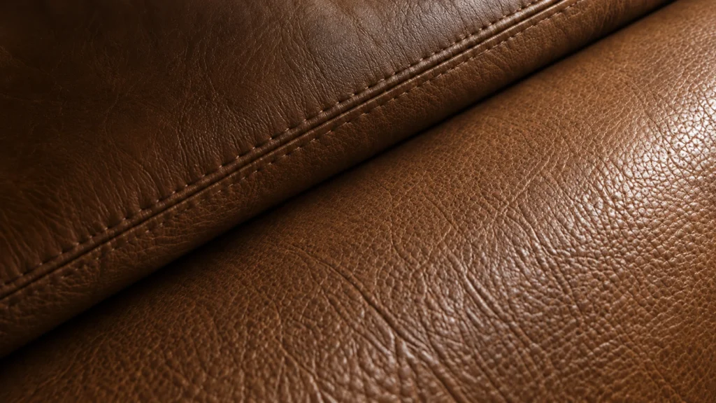 Brown sectional hide after restoration, with uniform color and sheen