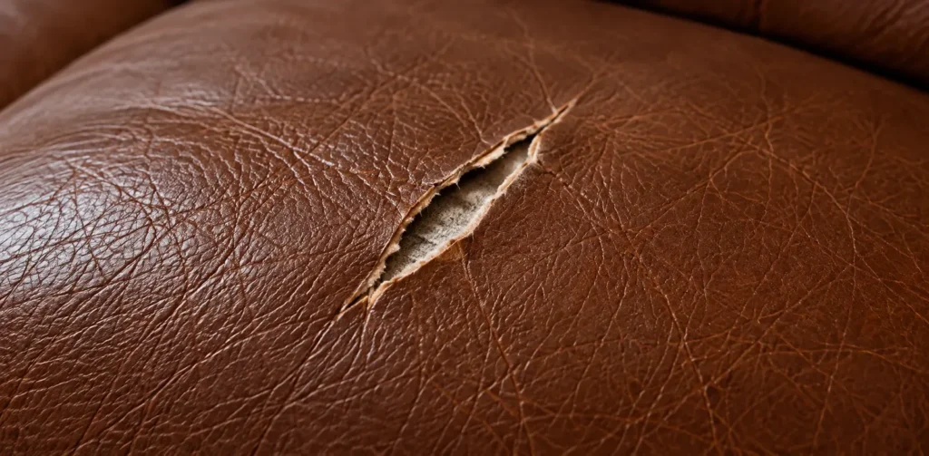 Rip in leather, stage 2. Small tear