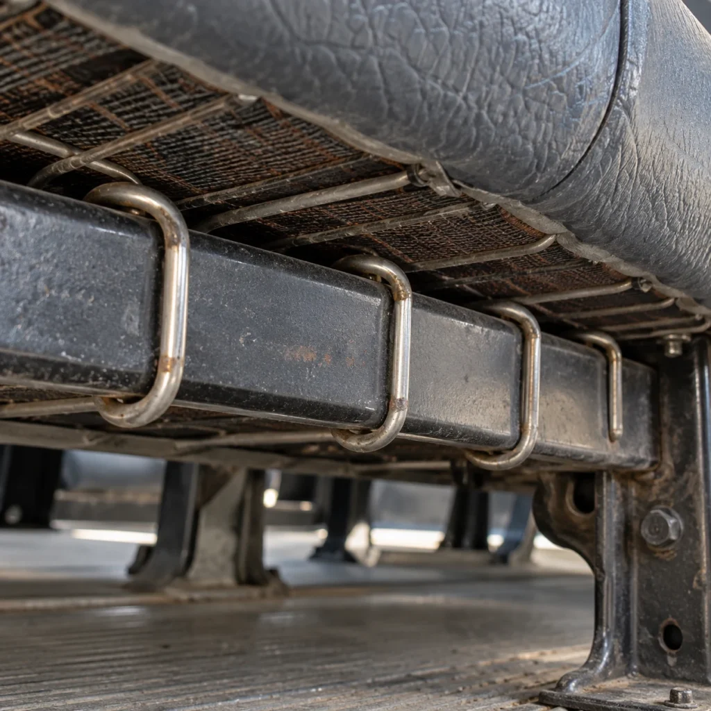 Hog rings used on school bus benches
