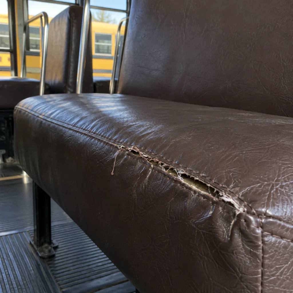 Open seam in a school bus