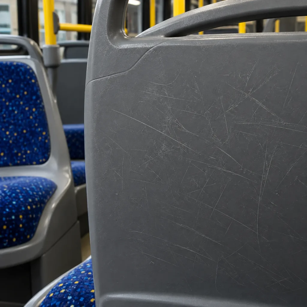 Scratched shells in a transit bus