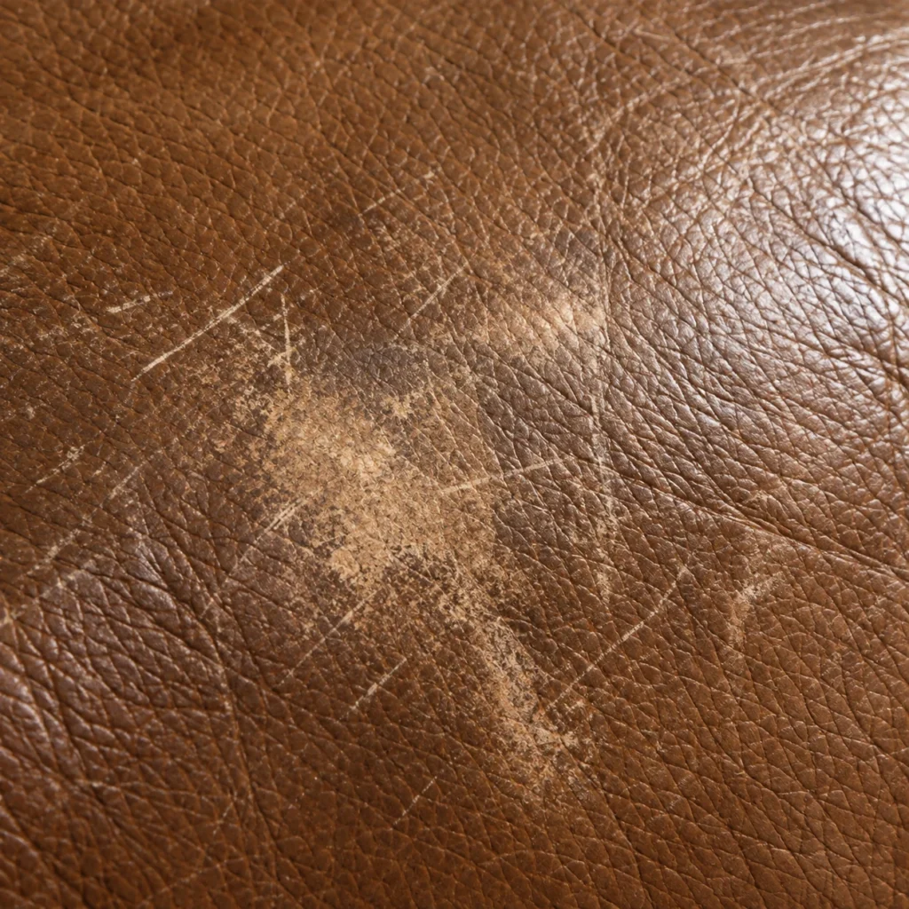 Scratched panel on a leather sectional