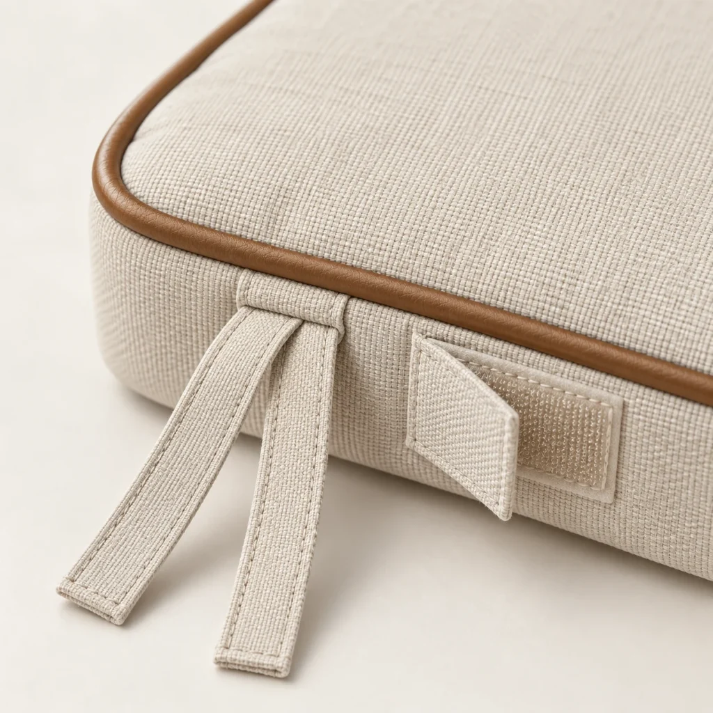 Ties &amp; straps detail on a cushion
