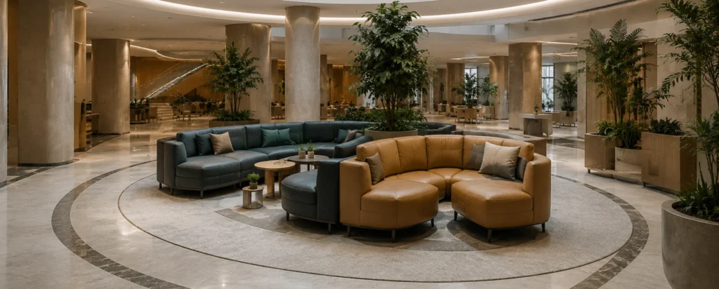 Commercial leather sofas in shared lobbies