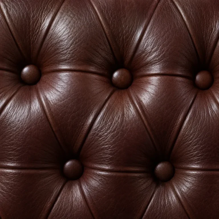 Close-up of deep-set buttons on a recovered leather sofa
