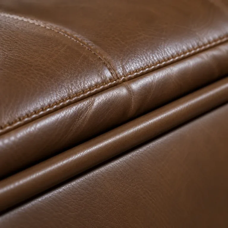 Close-up of self-matched welting on a recovered leather sofa