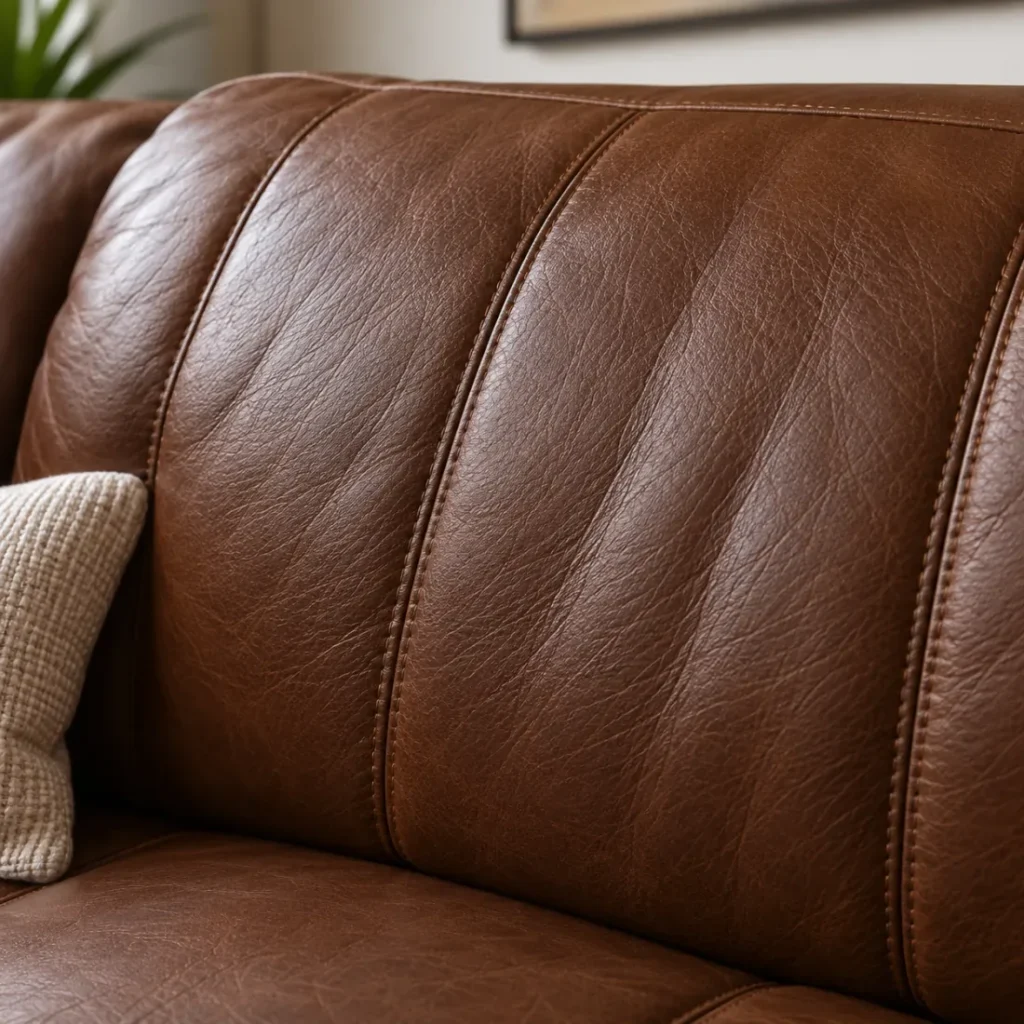 Leather sofa back cushion channels