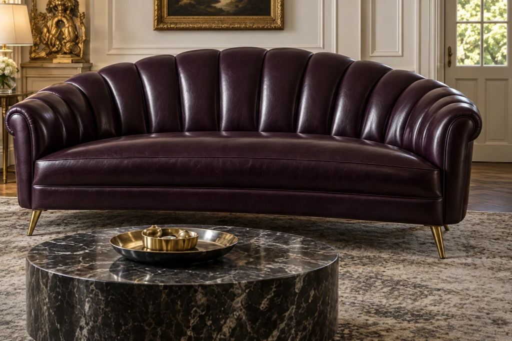 Channel back sofa after being recovered in leather