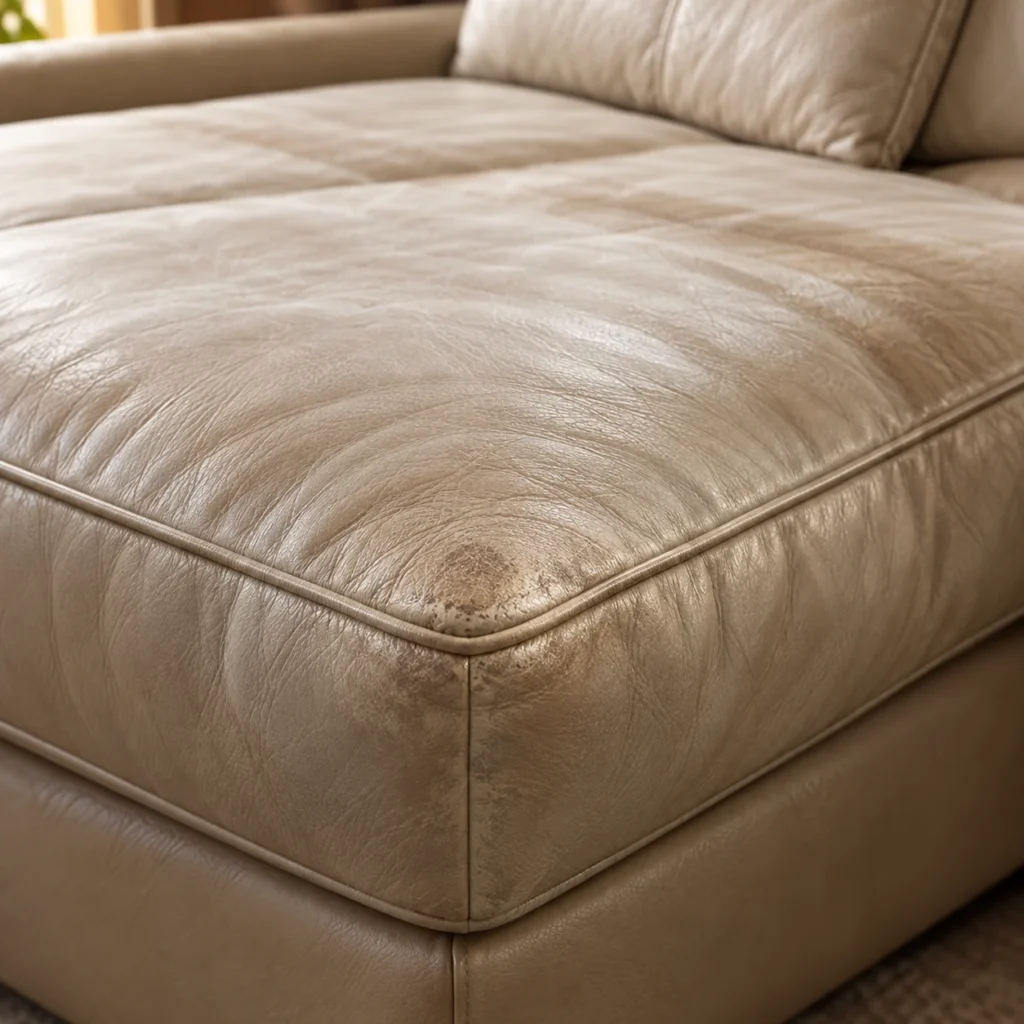Soiled chaise on a leather sectional