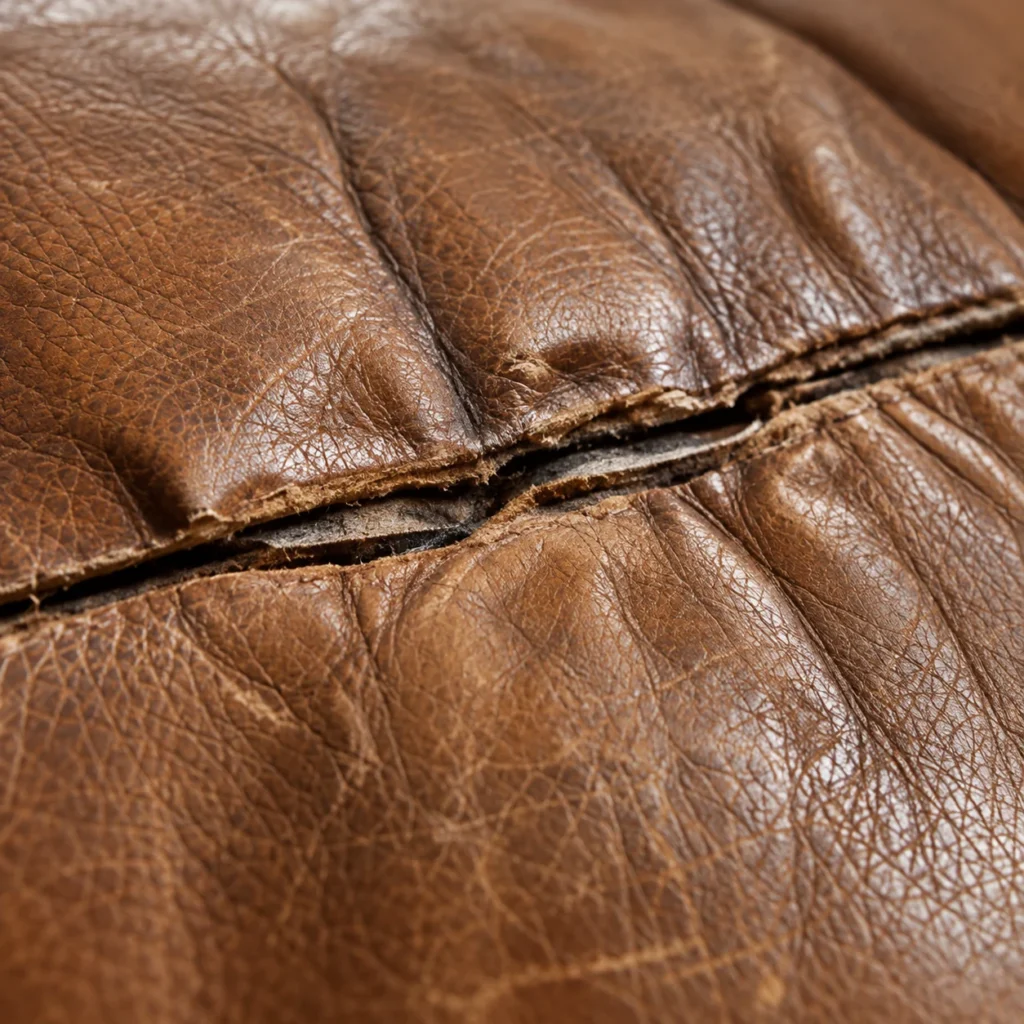 Split seam on a leather sectional