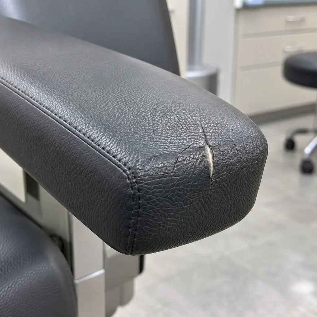 Cracked arm pads on clinic seating