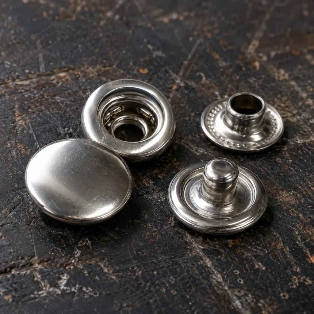 Stainless snaps for marine upholstery