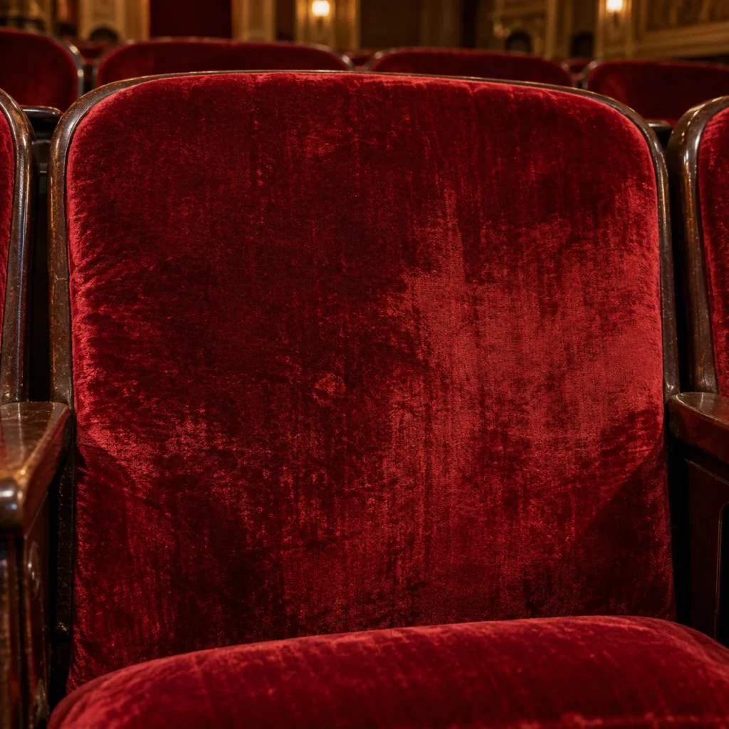 Shiny backs on velvet theater chairs
