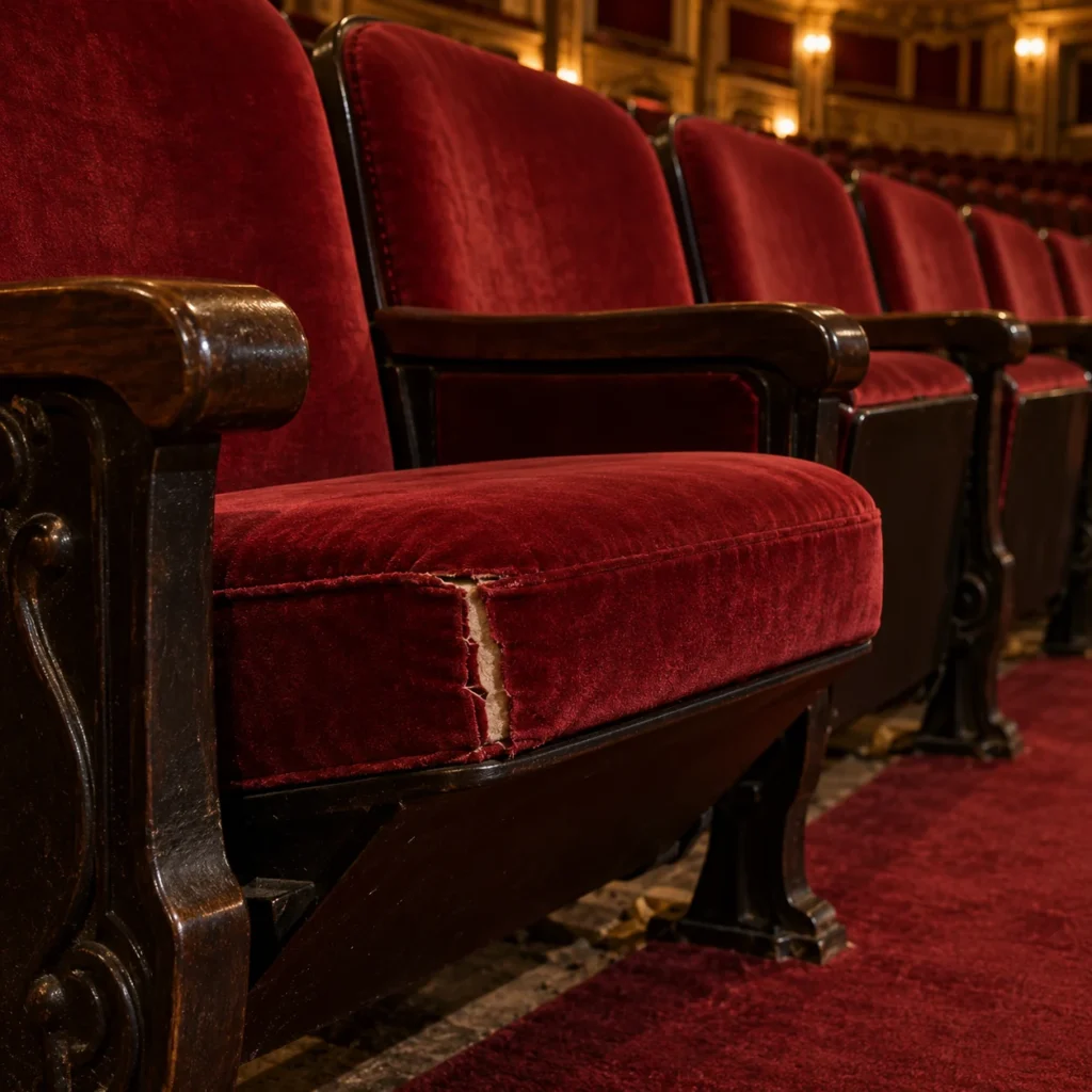 Front edge on velvet theater chairs