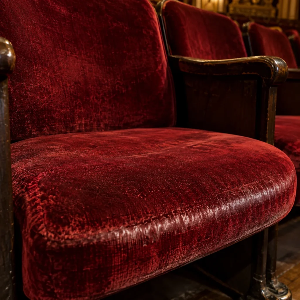 Flattened pile on velvet theater chairs