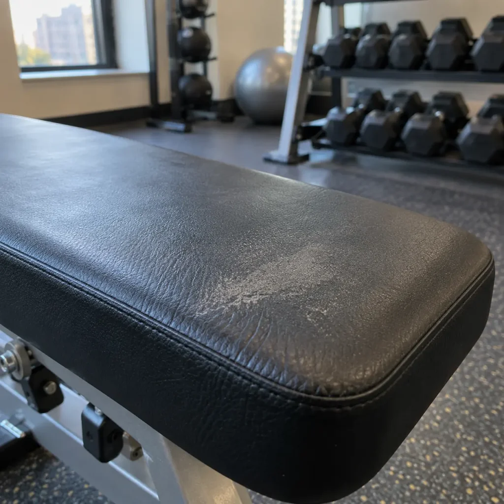 A vinyl bench surface turning chalky