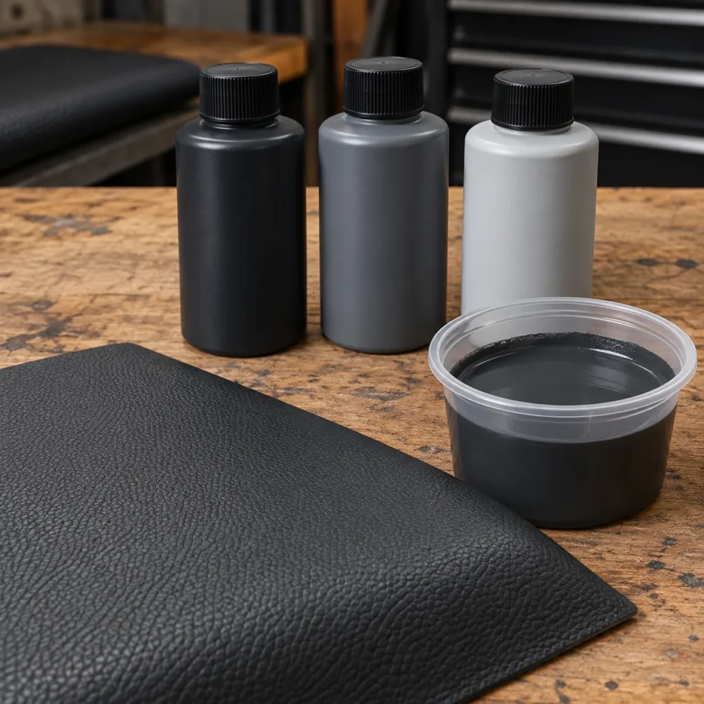 Bottles of mixed vinyl color beside a black panel