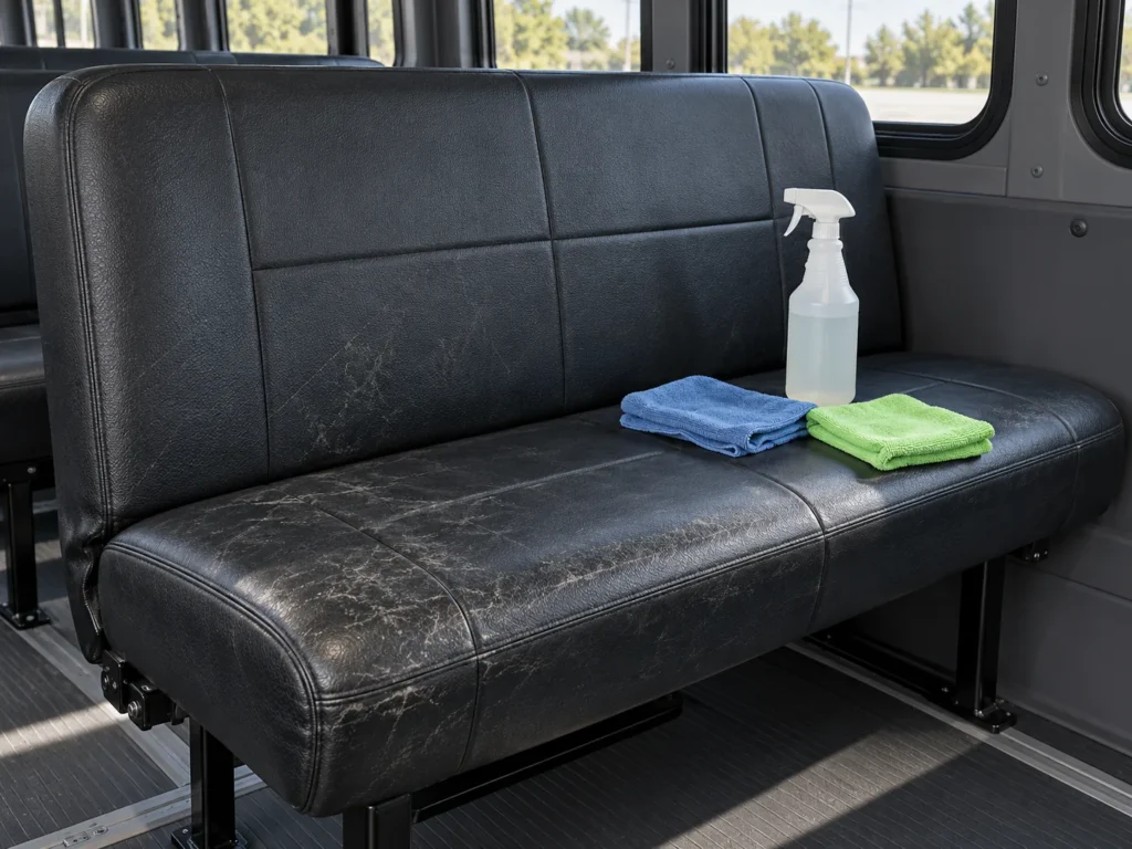 A vinyl seat after cleaning and degreasing