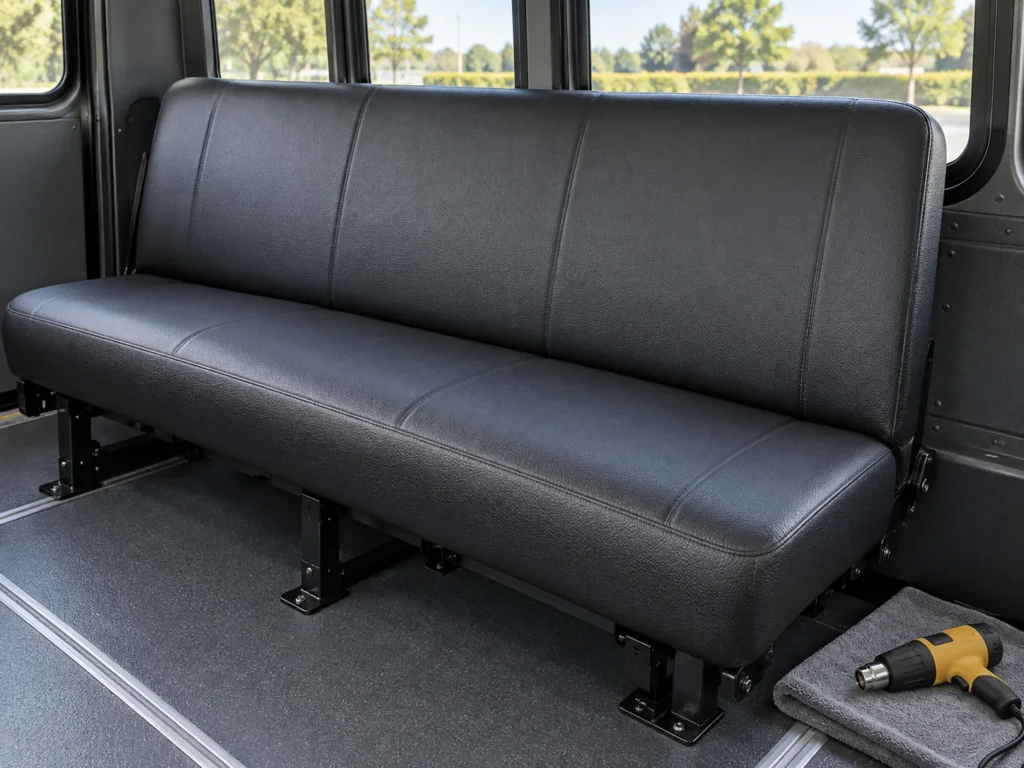 A topcoat curing on a vinyl seat