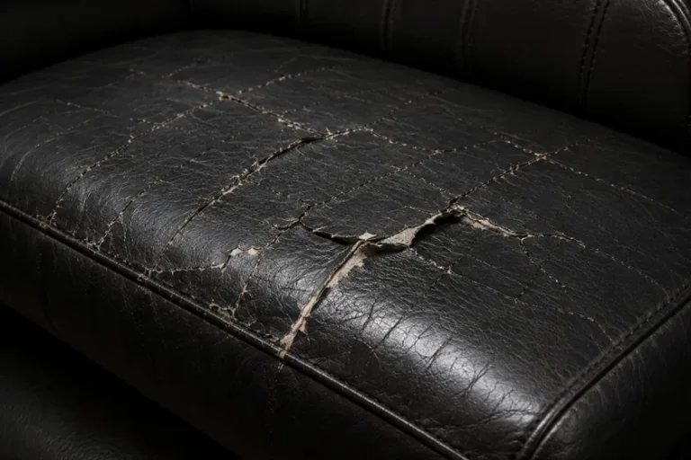 A vinyl cushion where the film has split wide