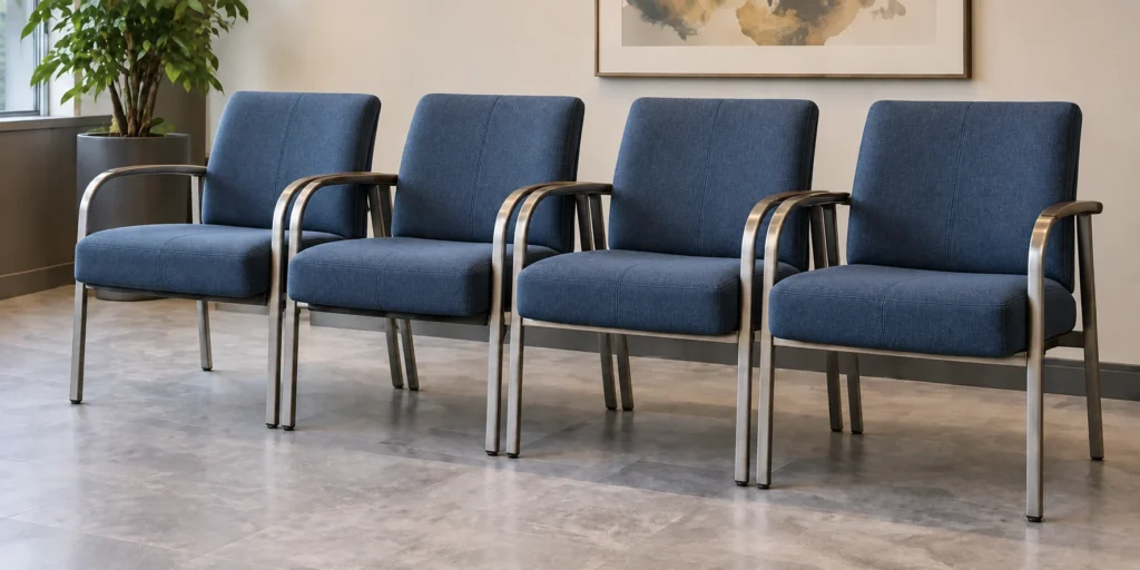 That row of chairs after new navy covers
