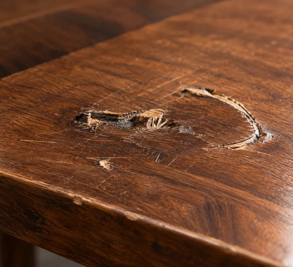 Wood furniture damage: dents and gouges
