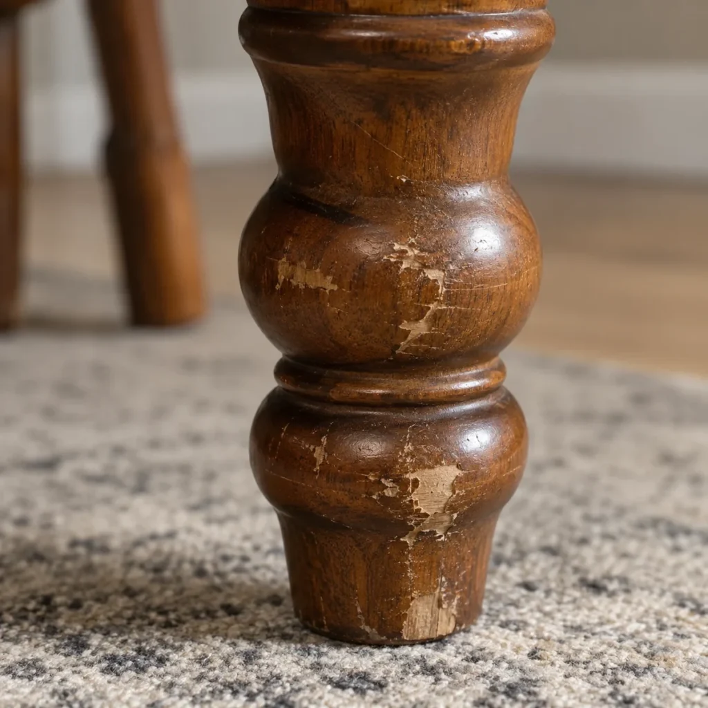 Wood furniture damage: worn turned legs