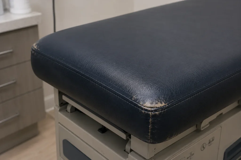 Rubbed corners on an exam table top