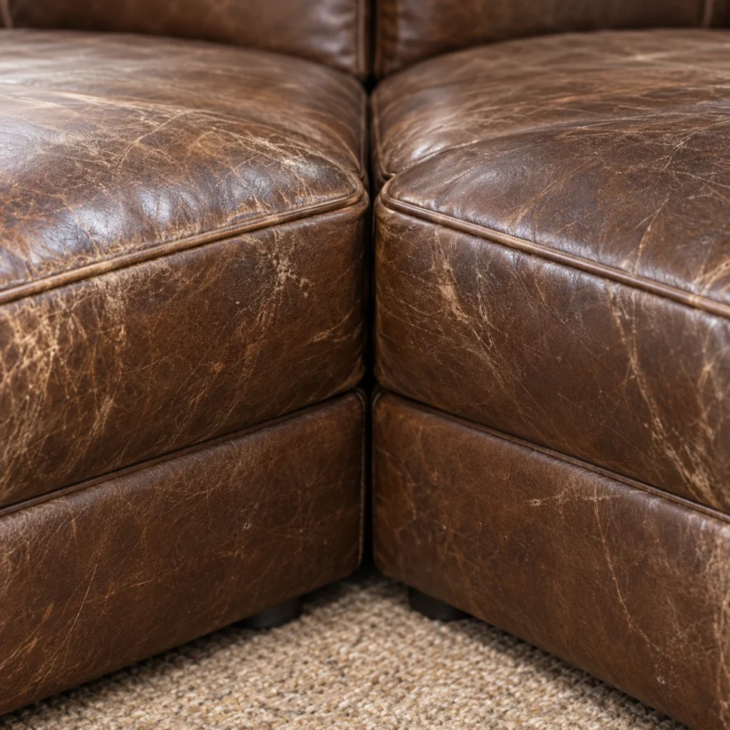 Where sections meet on a leather sectional