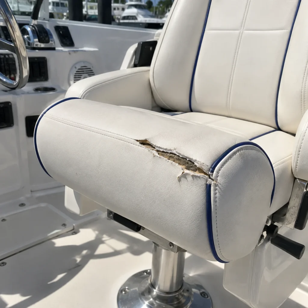 Split bolsters on yacht upholstery
