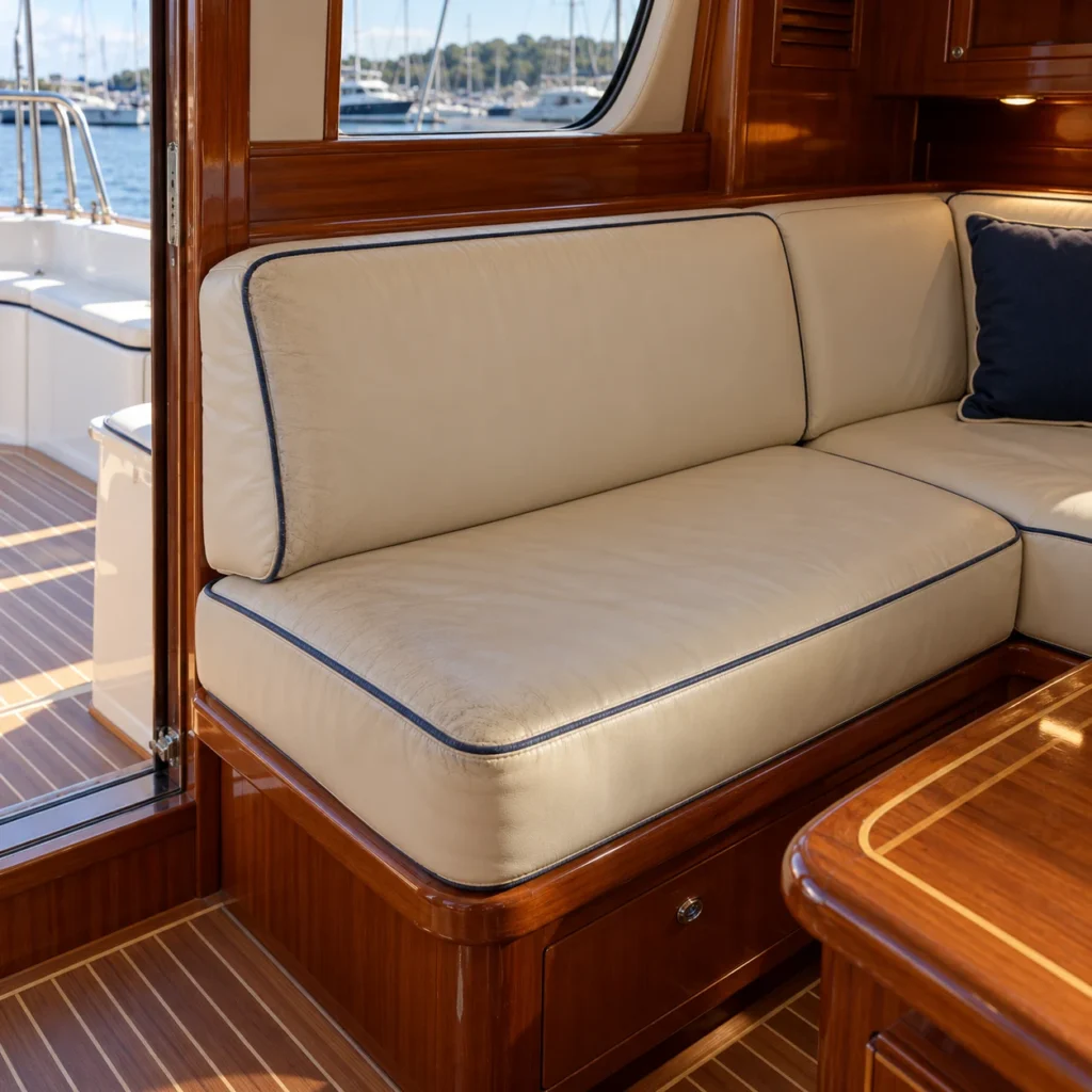 Faded piping on yacht upholstery