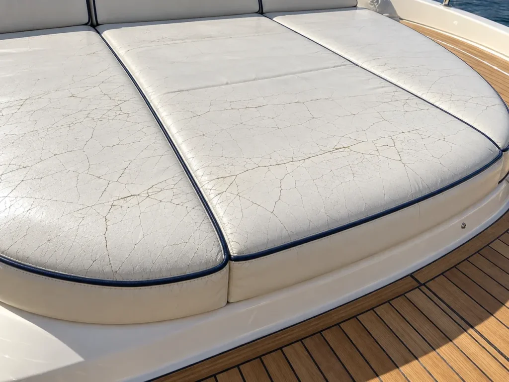 A yacht sun pad with a crazed surface
